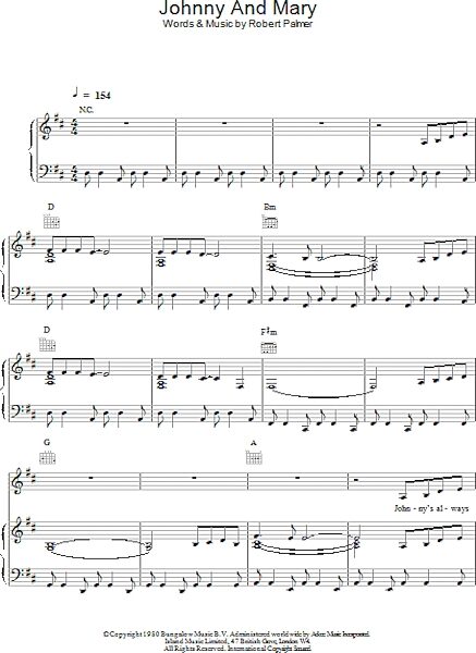 open zoom image for Johnny And Mary - Piano/Vocal/Guitar, New, Main