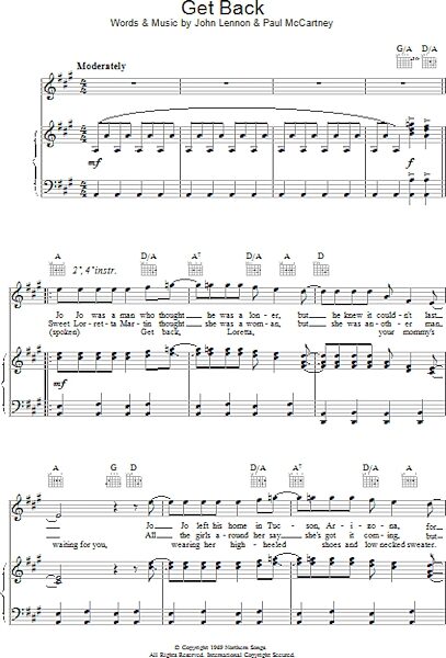 open zoom image for Get Back - Piano/Vocal/Guitar, New, Main