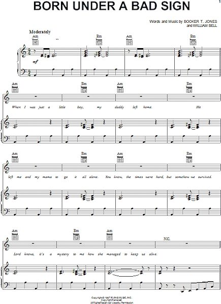 open zoom image for Born Under A Bad Sign - Piano/Vocal/Guitar, New, Main