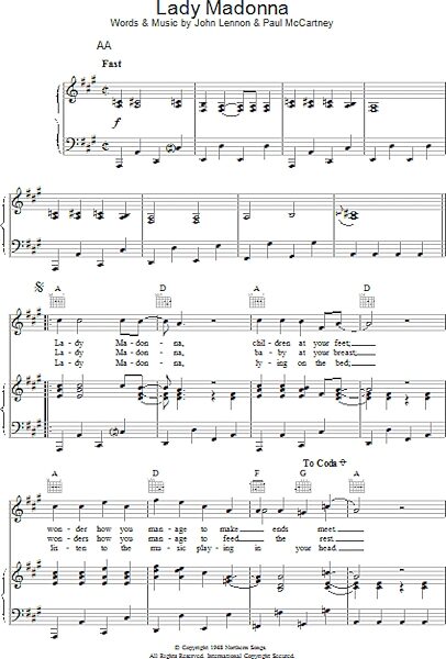 open zoom image for Lady Madonna - Piano/Vocal/Guitar, New, Main
