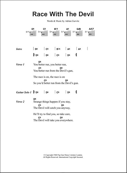 open zoom image for Race With The Devil - Guitar Chords/Lyrics, New, Main