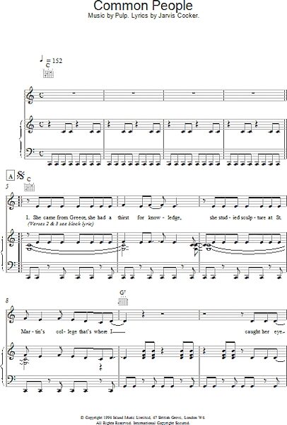 open zoom image for Common People - Piano/Vocal/Guitar, New, Main