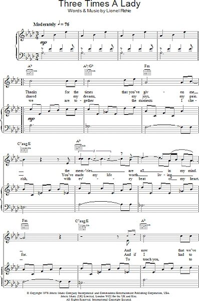 open zoom image for Three Times A Lady - Piano/Vocal/Guitar, New, Main