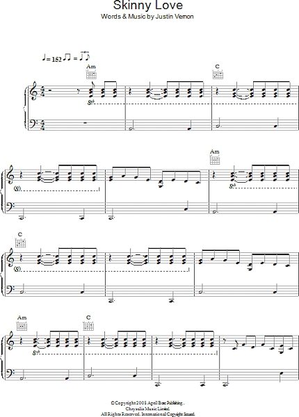 open zoom image for Skinny Love - Piano/Vocal/Guitar, New, Main