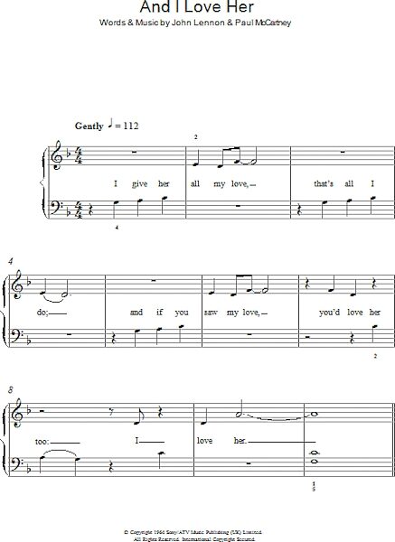 open zoom image for And I Love Her - Easy Piano, New, Main