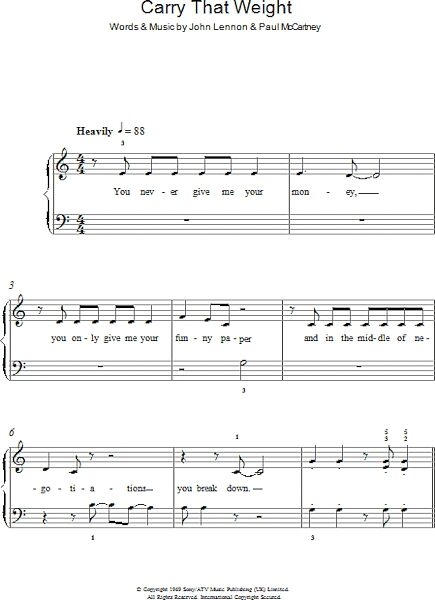 open zoom image for Carry That Weight - Easy Piano, New, Main