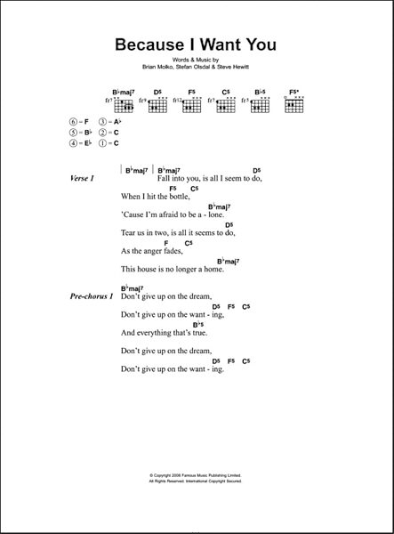 open zoom image for Because I Want You - Guitar Chords/Lyrics, New, Main