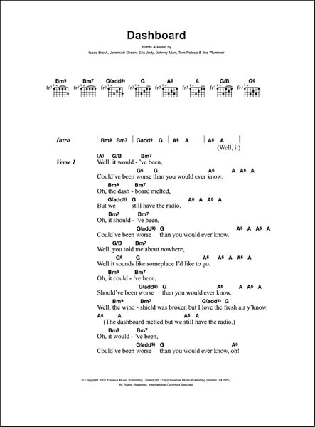 open zoom image for Dashboard - Guitar Chords/Lyrics, New, Main