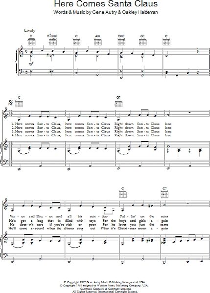 open zoom image for Here Comes Santa Claus (Right Down Santa Claus Lane) - Piano/Vocal/Guitar, New, Main
