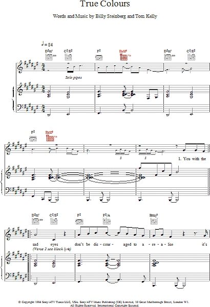 open zoom image for True Colours - Piano/Vocal/Guitar, New, Main