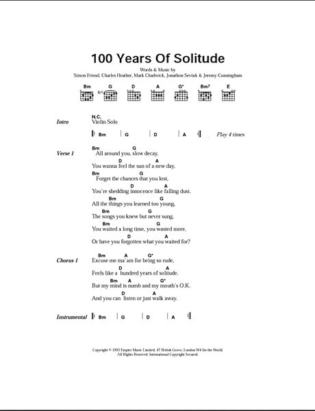 open zoom image for 100 Years Of Solitude - Guitar Chords/Lyrics, New, Main