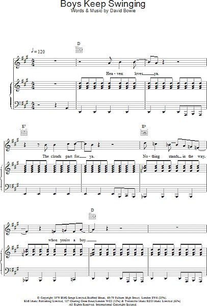 open zoom image for Boys Keep Swinging - Piano/Vocal/Guitar, New, Main