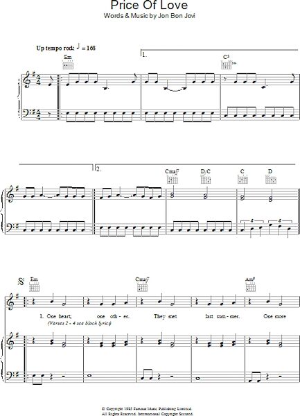 open zoom image for Price Of Love - Piano/Vocal/Guitar, New, Main