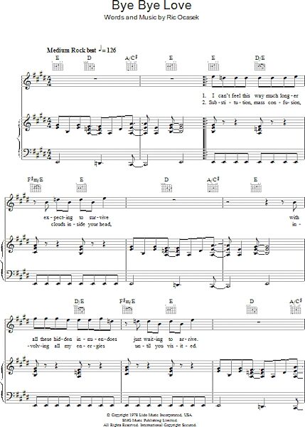 open zoom image for Bye Bye Love - Piano/Vocal/Guitar, New, Main