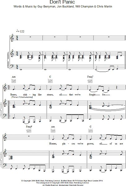 open zoom image for Don't Panic - Piano/Vocal/Guitar, New, Main