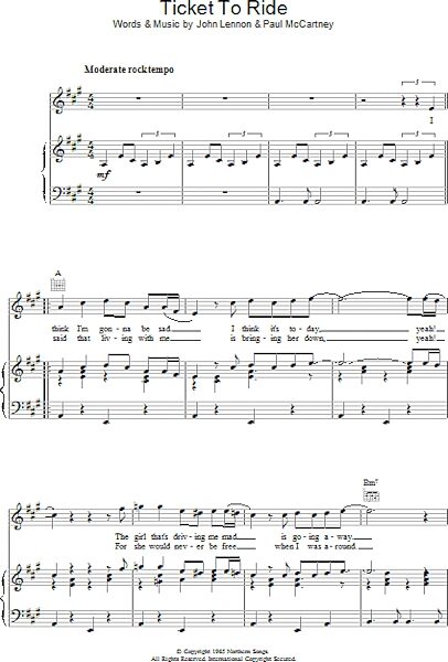 open zoom image for Ticket To Ride - Piano/Vocal/Guitar, New, Main