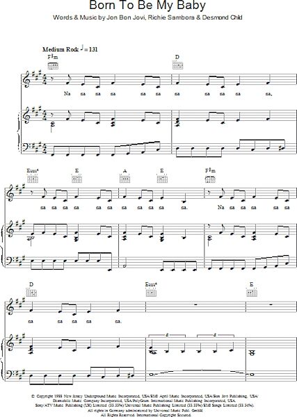 open zoom image for Born To Be My Baby - Piano/Vocal/Guitar, New, Main