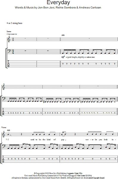 open zoom image for Everyday - Bass Tab, New, Main
