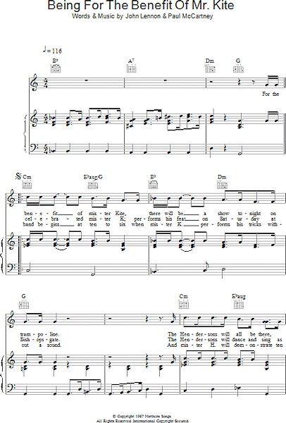 open zoom image for Being For The Benefit Of Mr Kite - Piano/Vocal/Guitar, New, Main