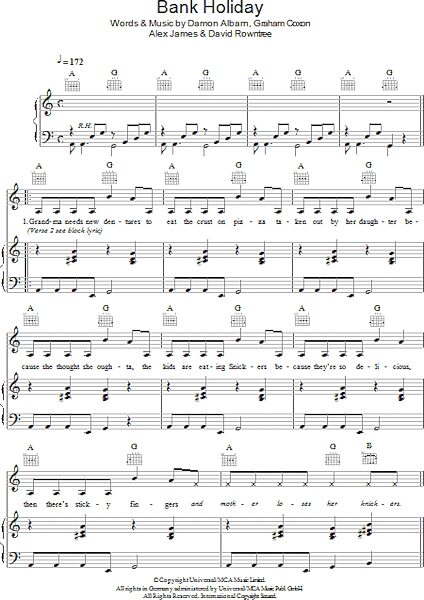 open zoom image for Bank Holiday - Piano/Vocal/Guitar, New, Main