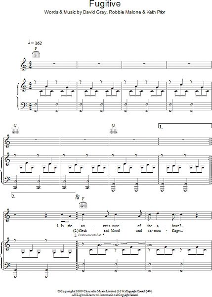 open zoom image for Fugitive - Piano/Vocal/Guitar, New, Main