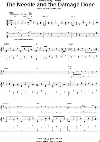 open zoom image for The Needle And The Damage Done - Guitar TAB, New, Main
