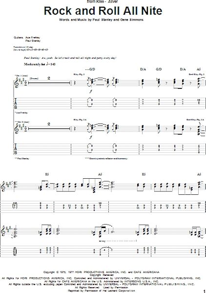 open zoom image for Rock And Roll All Nite - Guitar TAB, New, Main