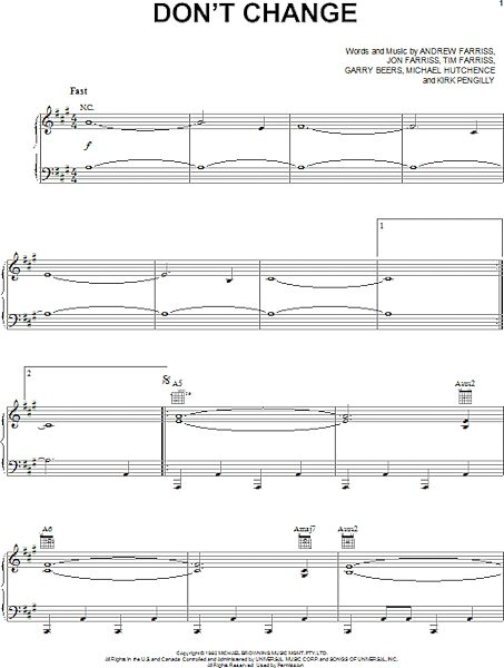 open zoom image for Don't Change - Piano/Vocal/Guitar, New, Main