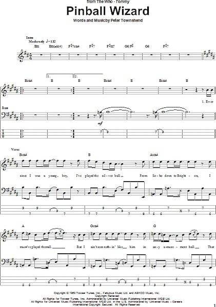 open zoom image for Pinball Wizard - Bass Tab, New, Main