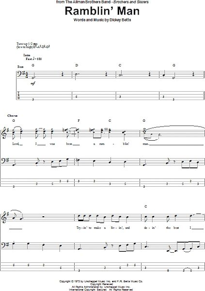open zoom image for Ramblin' Man - Bass Tab, New, Main