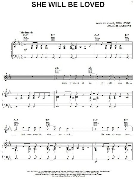 open zoom image for She Will Be Loved - Piano/Vocal/Guitar, New, Main