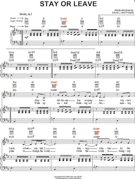 open zoom image for Stay or Leave - Piano/Vocal/Guitar, New, Main