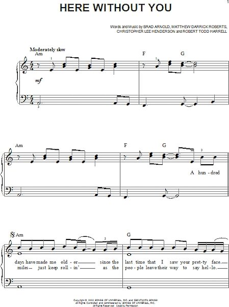 open zoom image for Here Without You - Easy Piano, New, Main