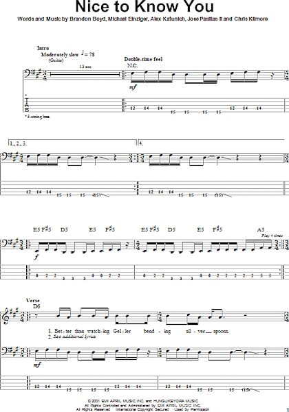 open zoom image for Nice To Know You - Bass Tab, New, Main