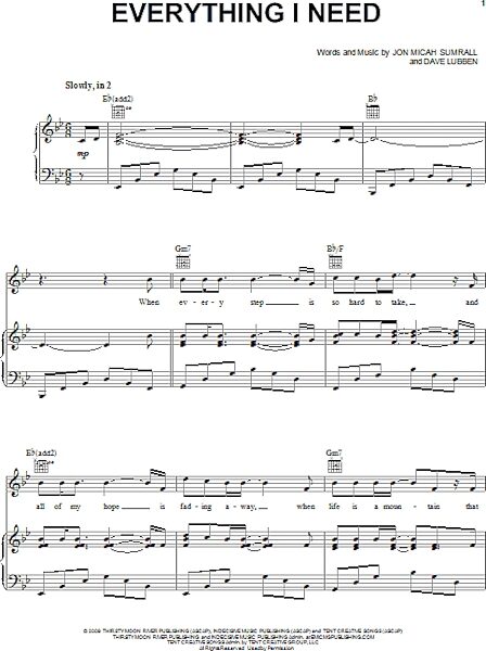 open zoom image for Everything I Need - Piano/Vocal/Guitar, New, Main