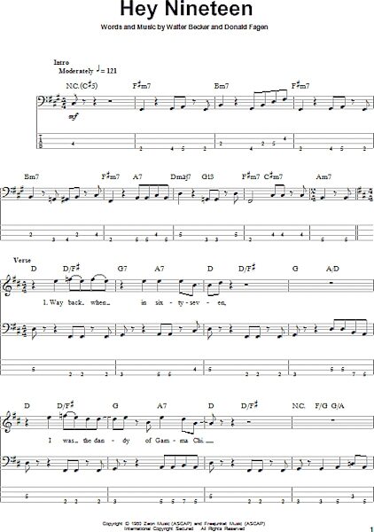 open zoom image for Hey Nineteen - Bass Tab, New, Main