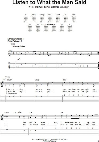 open zoom image for Listen To What The Man Said - Easy Guitar with TAB, New, Main