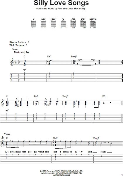 open zoom image for Silly Love Songs - Easy Guitar with TAB, New, Main