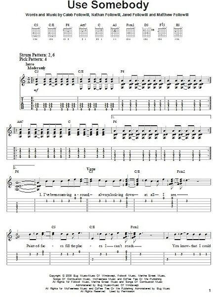 open zoom image for Use Somebody - Easy Guitar with TAB, New, Main