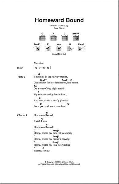 open zoom image for Homeward Bound - Guitar Chords/Lyrics, New, Main