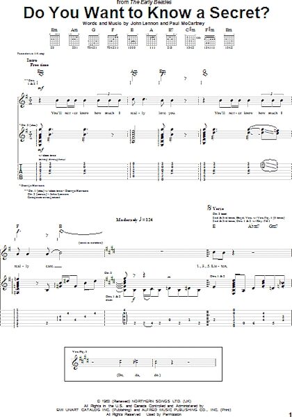 open zoom image for Do You Want To Know A Secret? - Guitar TAB, New, Main