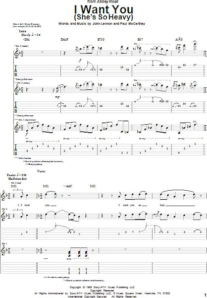 open zoom image for I Want You (She's So Heavy) - Guitar TAB, New, Main