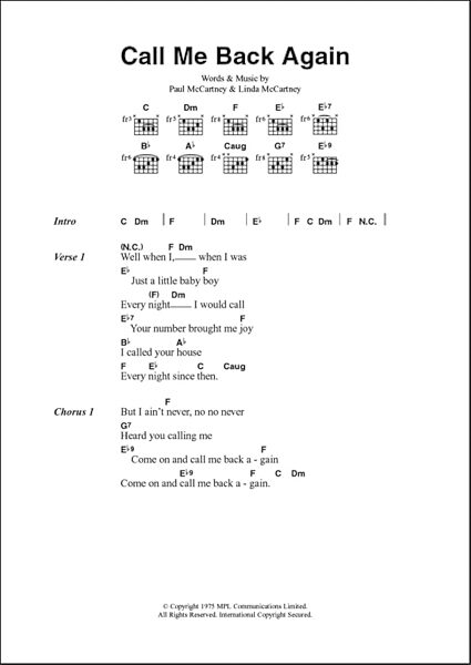 open zoom image for Call Me Back Again - Guitar Chords/Lyrics, New, Main