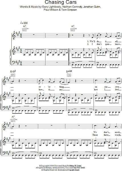 open zoom image for Chasing Cars - Piano/Vocal/Guitar, New, Main