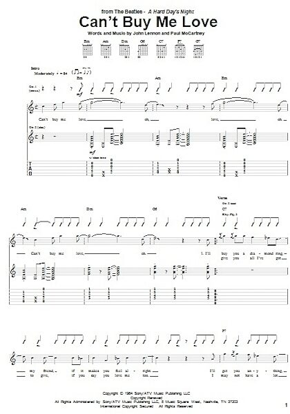 open zoom image for Can't Buy Me Love - Guitar TAB, New, Main