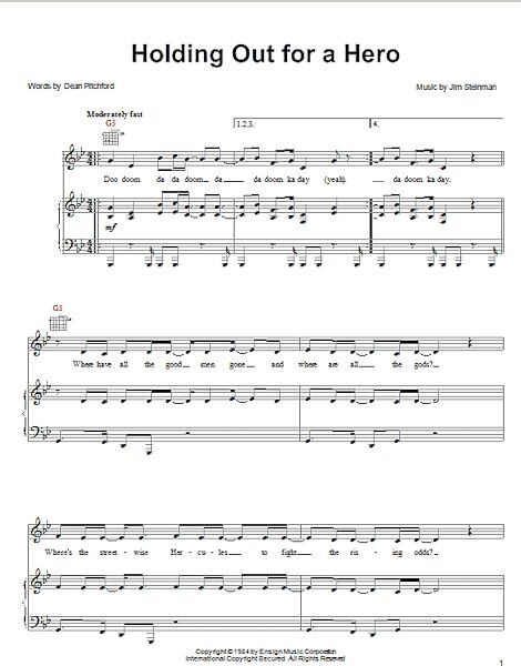 open zoom image for Holding Out For A Hero - Piano/Vocal/Guitar, New, Main