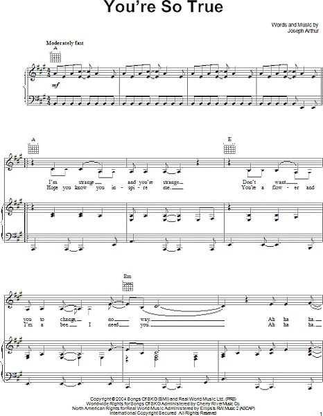 open zoom image for You're So True - Piano/Vocal/Guitar, New, Main