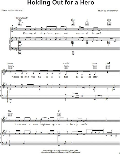 open zoom image for Holding Out For A Hero - Piano/Vocal/Guitar, New, Main