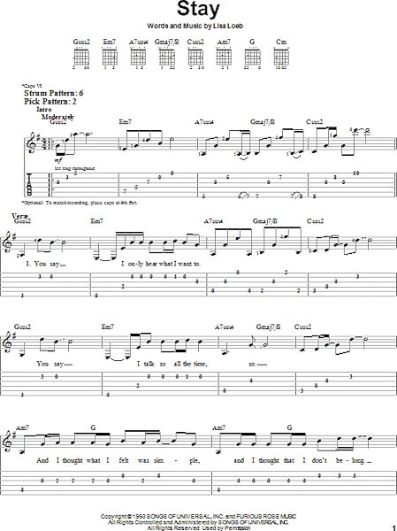 open zoom image for Stay - Easy Guitar with TAB, New, Main