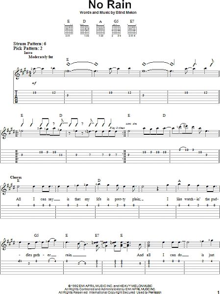 open zoom image for No Rain - Easy Guitar with TAB, New, Main